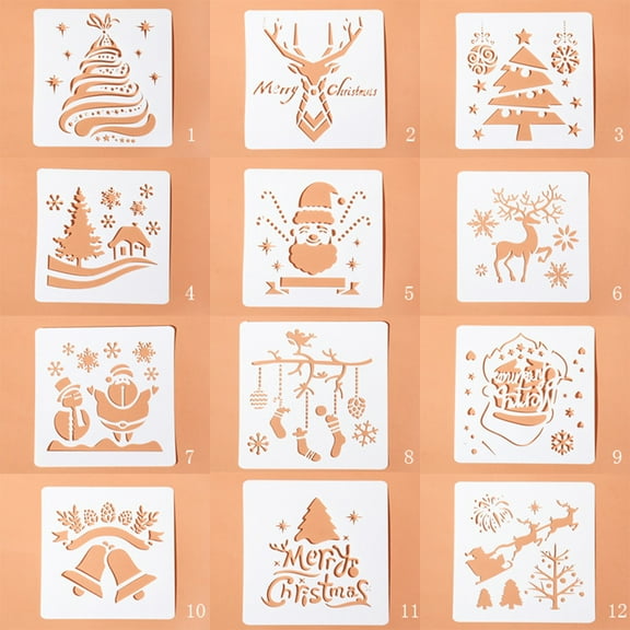 12Pcs Christmas Drawing Templates Set Resuable DIY Graffiti Stencil 5'''' for Home Classroom Wall Door Decoration