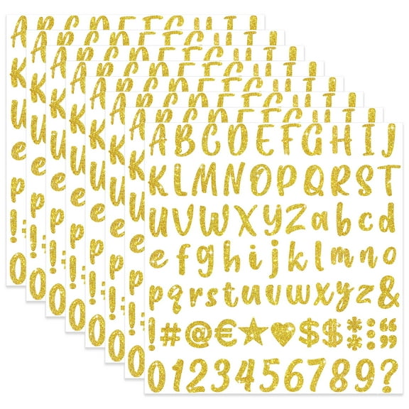 648 Pieces 8 Sheets Gold Letter Stickers Glitter Small Self Adhesive Alphabet Number Vinyl Letters Stickers for Scrapbooking Stanley Cup Water Bottles Mailbox Crafts Classroom Decor(Gold,1 Inch)