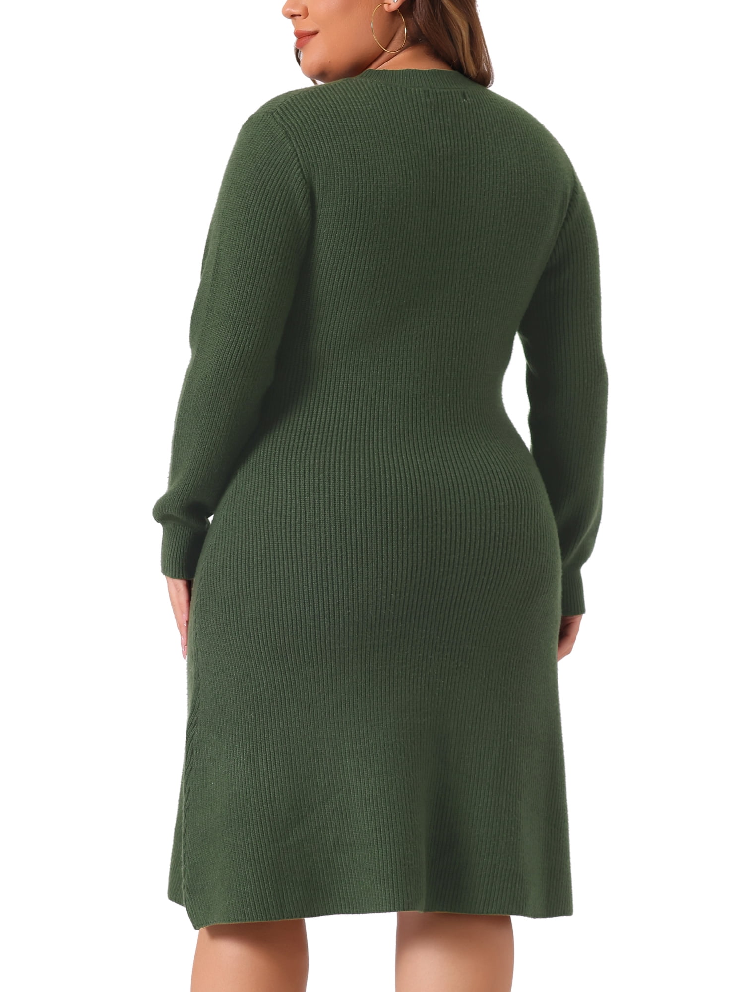 DARING DIVA Plus Size Sweater Fall Crew Neck Long Sleeve Dress 3X Army Green