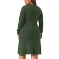 thumbnail image 4 of DARING DIVA Plus Size Sweater Fall Crew Neck Long Sleeve Dress 1X Army Green, 4 of 6