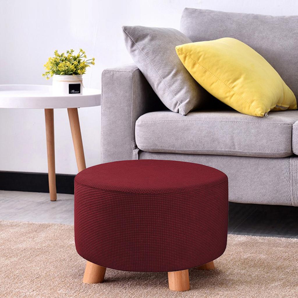 Small Round Ottoman Slipcover Footstool Footrest Cover Removable Living Room - Red, 48-55cm 12 Red - image 3 of 8