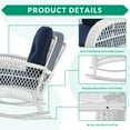 thumbnail image 5 of VIVIJASON 2 Piece Patio Wicker Rattan Rocker Chair, Outdoor Rattan Rocker Chair with Cushions & Steel Frame, All-Weather Rocking Lawn Wicker Furniture for Garden Backyard Porch (White/Navy Blue), 5 of 7