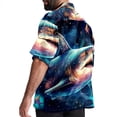 thumbnail image 3 of Starry Shark Men's Short Sleeve Beach Shirts Button Down Poplin Casual Printed Summer Unisex, 3 of 6