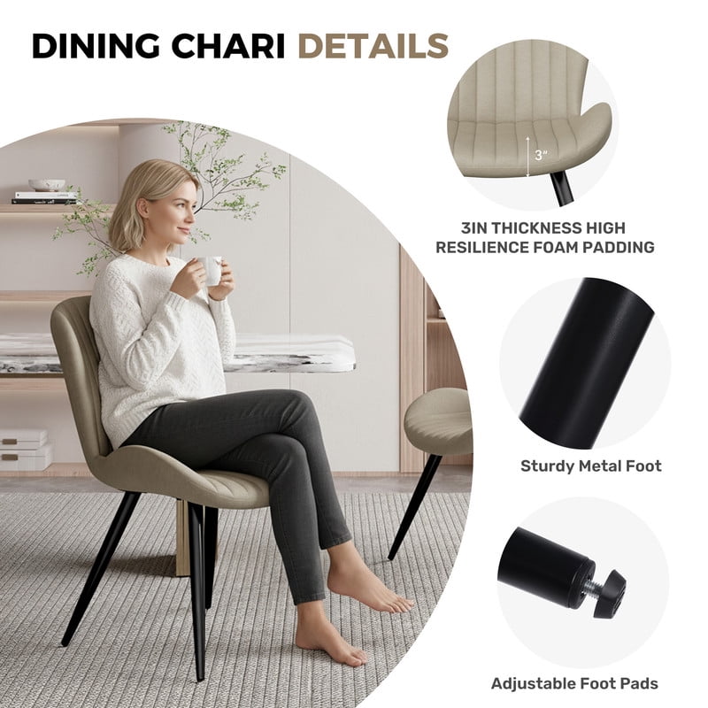 Daluvenix Modern Dining Chairs Set of 4 Upholstered Comfy Fabric Kitchen & Dining Room Chairs with Metal Legs & Thick Cushions for Living Room, Beige