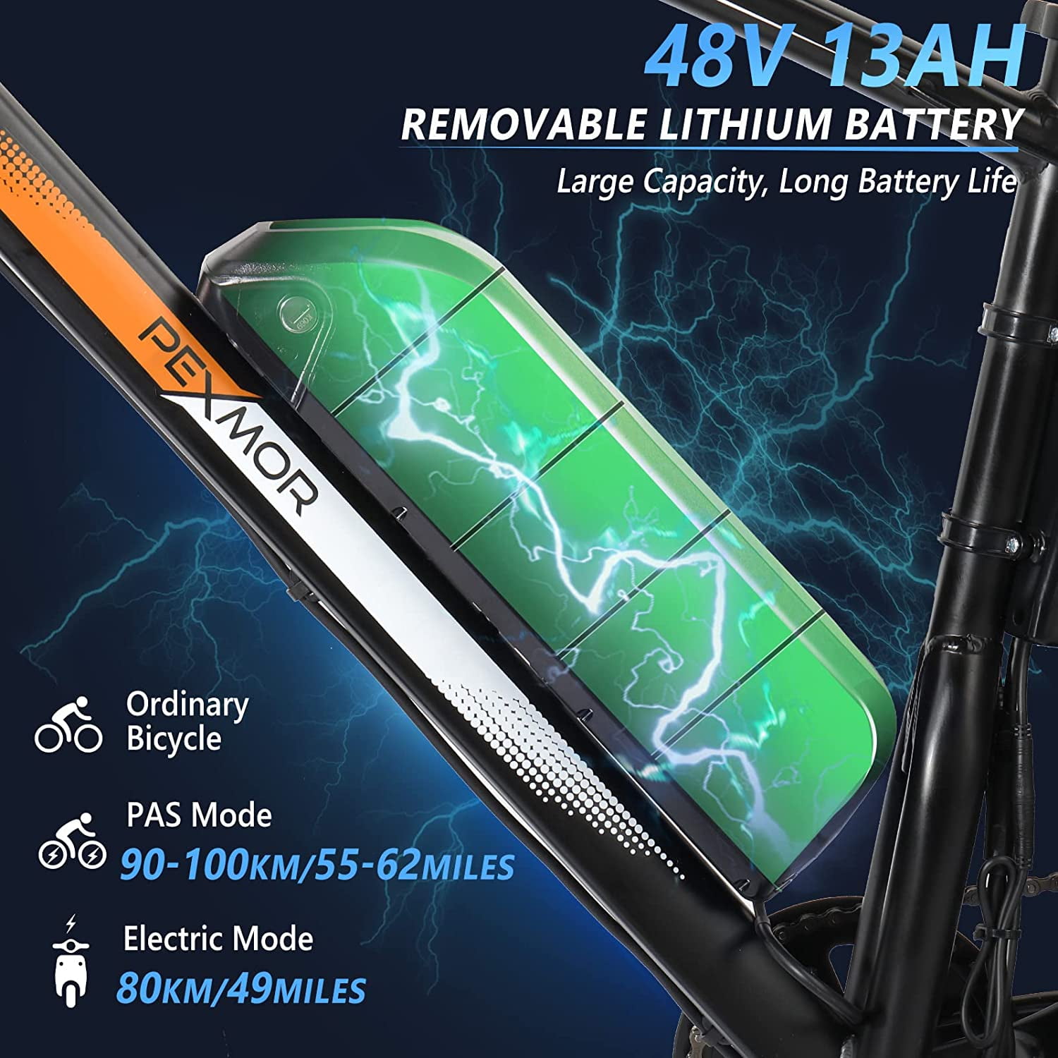 PEXMOR Electric Bike for Adult, 26" Fat Tire Adult Ebike Electric Bicycle 500W 48V 13AH Removable Battery, 20MPH Electric Mountain Bike Snow Beach E-Bike Suspension Fork Shimano 7 Speed