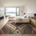 thumbnail image 3 of ODIKA 9'x12' Washable Area Rug Kilim Burnt Navy Orange Stepped Border Distressed Faded Vintage for Great Room, Indoor Concept, Large Living Low Pile, Flatwoven, 3 of 7