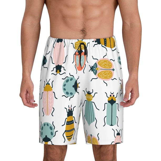 Balery Colorful Insects Pantalones cortos de pijama de punto de algodón para hombre con cinturilla y bolsillos-Medium