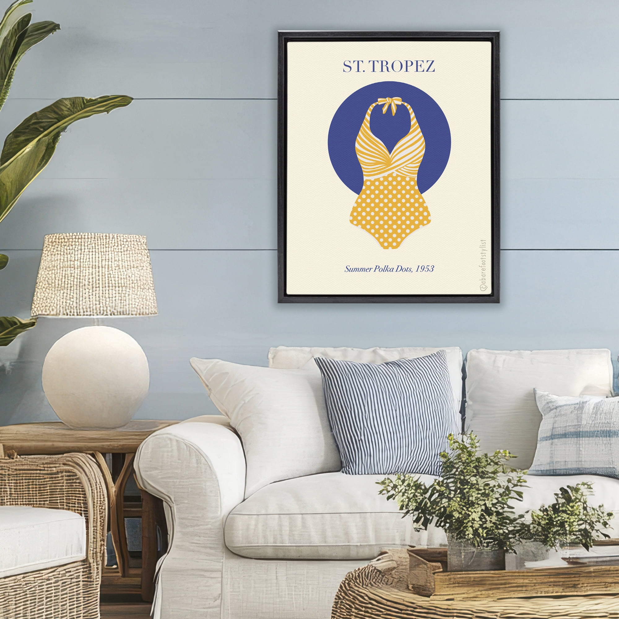 Stupell Industries St. Tropez Dotted Swimsuit Black Framed Floater Canvas Wall Art, design by A Barefoot Stylist