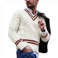 thumbnail image 1 of Suéter de Cuello en V para Hombre, Informal, de Punto , Ajustado, de Larga, para Otoño e Invierno. XXL, 1 of 6