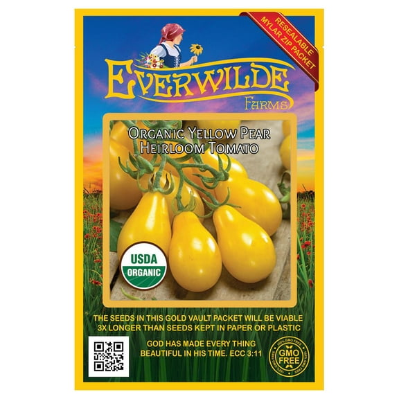 Everwilde Farms - 50 Organic Yellow Pear Heirloom Tomato Seeds - Gold Vault Jumbo Bulk Seed Packet