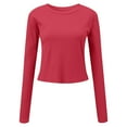 thumbnail image 6 of kaprioy Womens Long Sleeve Stretch Crewneck Ribbed T-Shirt Slim Fit Casual Basic Tops Red, S, 6 of 6