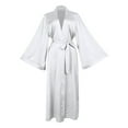thumbnail image 5 of Arlun Satin Long Robes for Women Solid Color Soft Lightweight Belted Wrap Bathrobe Soft Comfortable Kimono Style Elegant Sleepwear for Bride & Everyday Loungewear White S, 5 of 6