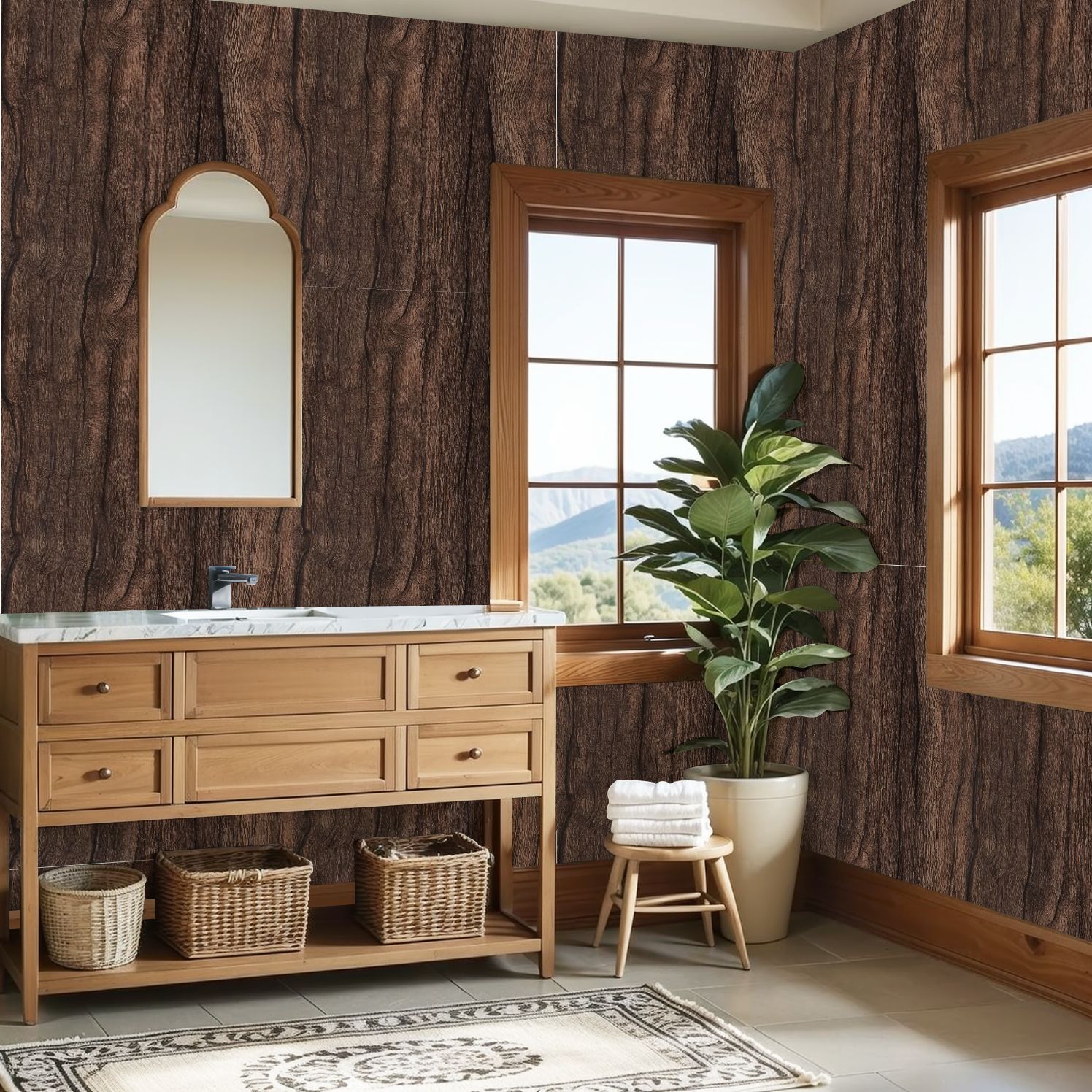 Peel and Stick Wallpaper 23.6in x 9.8ft Dark Brown Natural Wood Grain Texture Deep Lines Rustic Contact Paper Vinyl Waterproof Self Adhesive Wall Paper for Shelf Cabinet Hunting Cabin