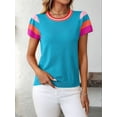 thumbnail image 5 of Women's Short Sleeve Color Block Tops Crewneck Pullover Sweater Knit Clothes Top for Casual Beach Vacation Blue S, 5 of 9