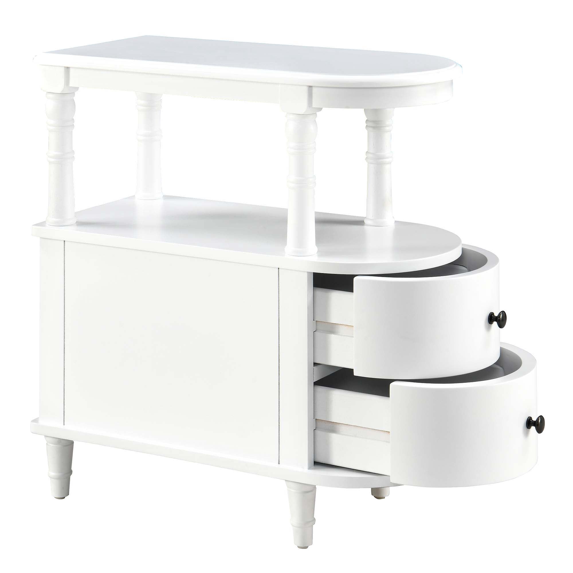 Solid Wood End Table with 2 Drawers, Narrow Sofa Side Table Slim Chair Side Table with Storage Shelf, Vintage Slim Nightstand Bedside Table (White)