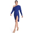 thumbnail image 4 of Josefa Asymmetric Dress - Women's Long sleeve convertible midi dress with gold zippers (Royal Blue), 4 of 18