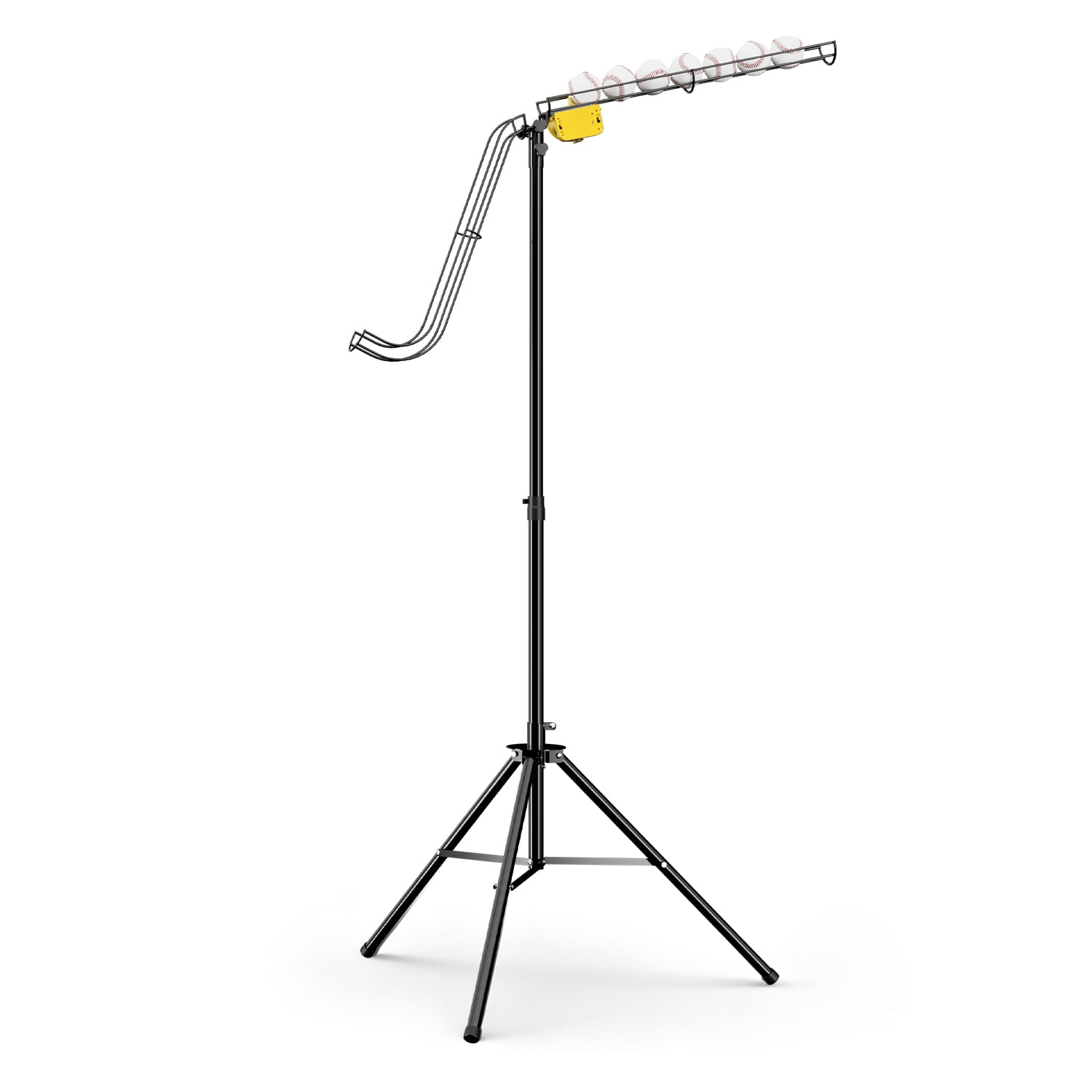 Electric Soft Toss Machine: Height adjustable from 52 to 79 inches with 8-ball auto feed and 3-speed timer (6/8/10 sec). Portable and ideal for baseball and softball swing training.