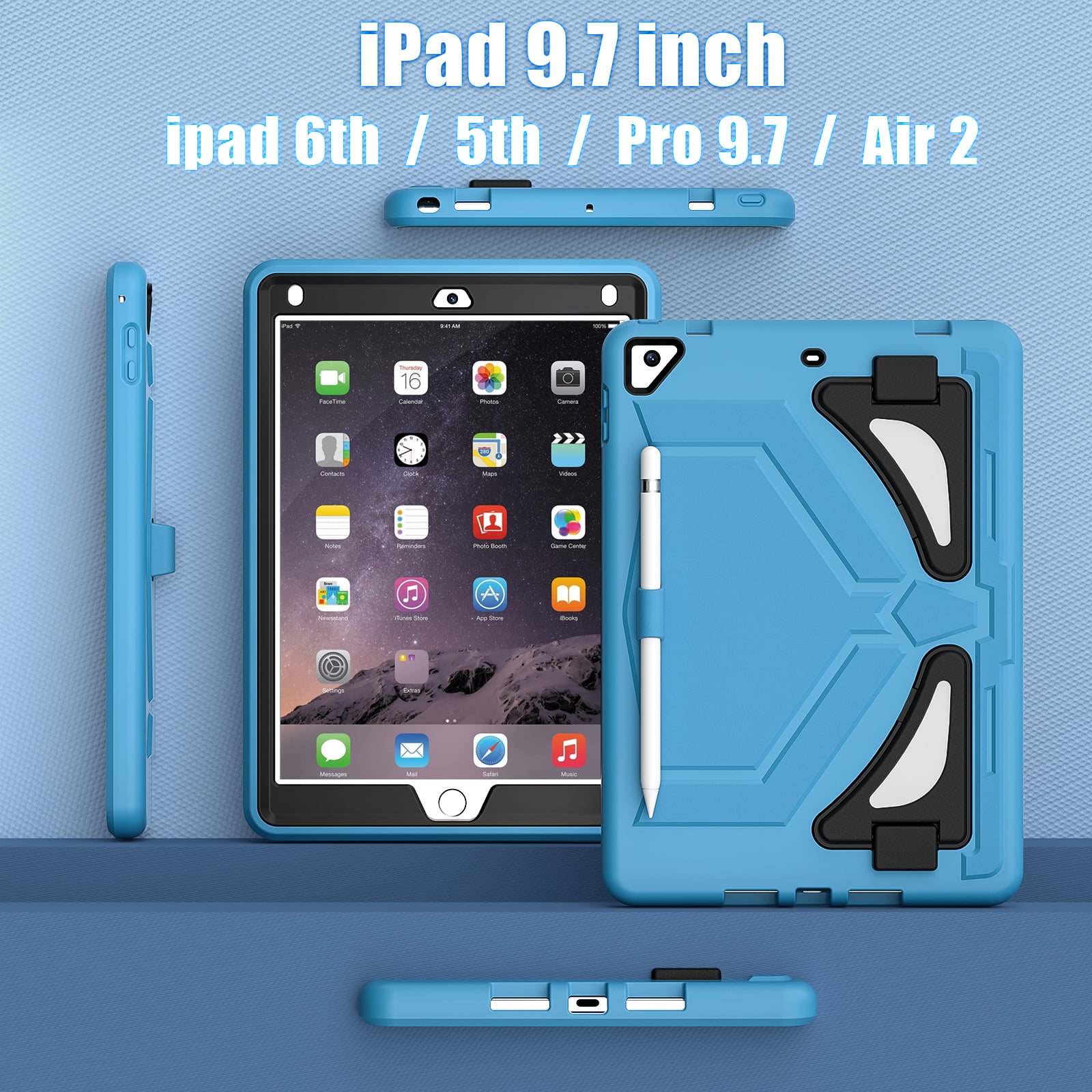 Allytechgroup Kids Case for Apple iPad 11th Generation 11" 2025 & iPad 10th Generation 10.9" 2022, Kids Friendly Heavy Duty Shockproof Tablet Case with Pencil Holder & Foldable Stand, Light Blue