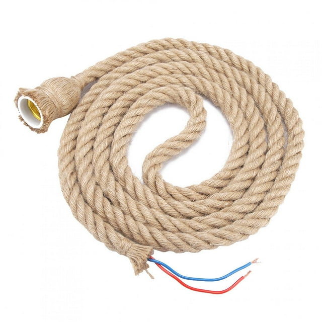 Lámpara Colgante de Cuerda de Cáñamo Vintage de 1,5 m Con Base E27, Lámpara de Techo Amarilla Terrosa de Estilo Retro para Sala de Estar, Dormitorio, Cafetera del Hotel