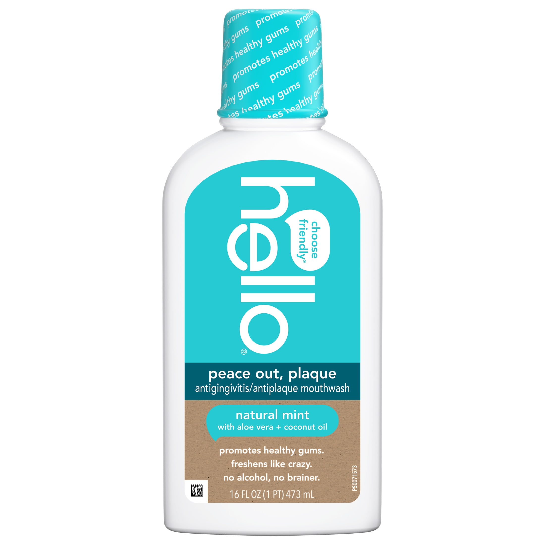 hello Peace Out Plaque Fluoride Free and Alcohol Free Mouthwash, Natural Mint, 16 Fl Oz Bottle