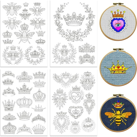 4 Sheets 11.6x8.2 Inch Stick and Stitch Embroidery Patterns Non-woven Fabrics Water Soluble Embroidery Stabilizers Crown 297x210mmm