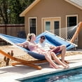 thumbnail image 4 of SUNCREAT Hammocks Double Hammock with 14 ft Wooden Stand Included, Outdoor Hammocks for Outside, 475 lbs Capacity, Blue, 4 of 8