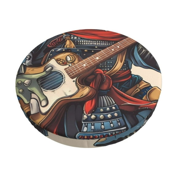 Hirioo Samurai Frog Guitar for Round Bar Stool Seat Covers Washable Stool Cushion Slipcover Elastic Bar Chair Covers for 12-14 Inch Chair-12 inch