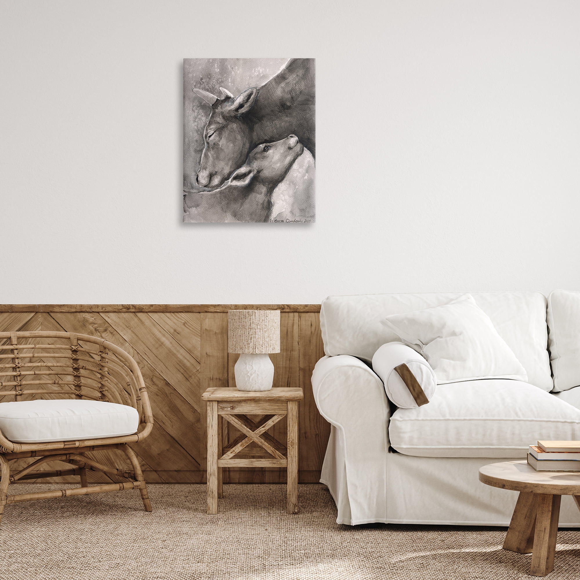 Stupell Industries Mother Cow & Calf Animals Drawing Wrapped Canvas Art Print Wall Art, 24 x 30