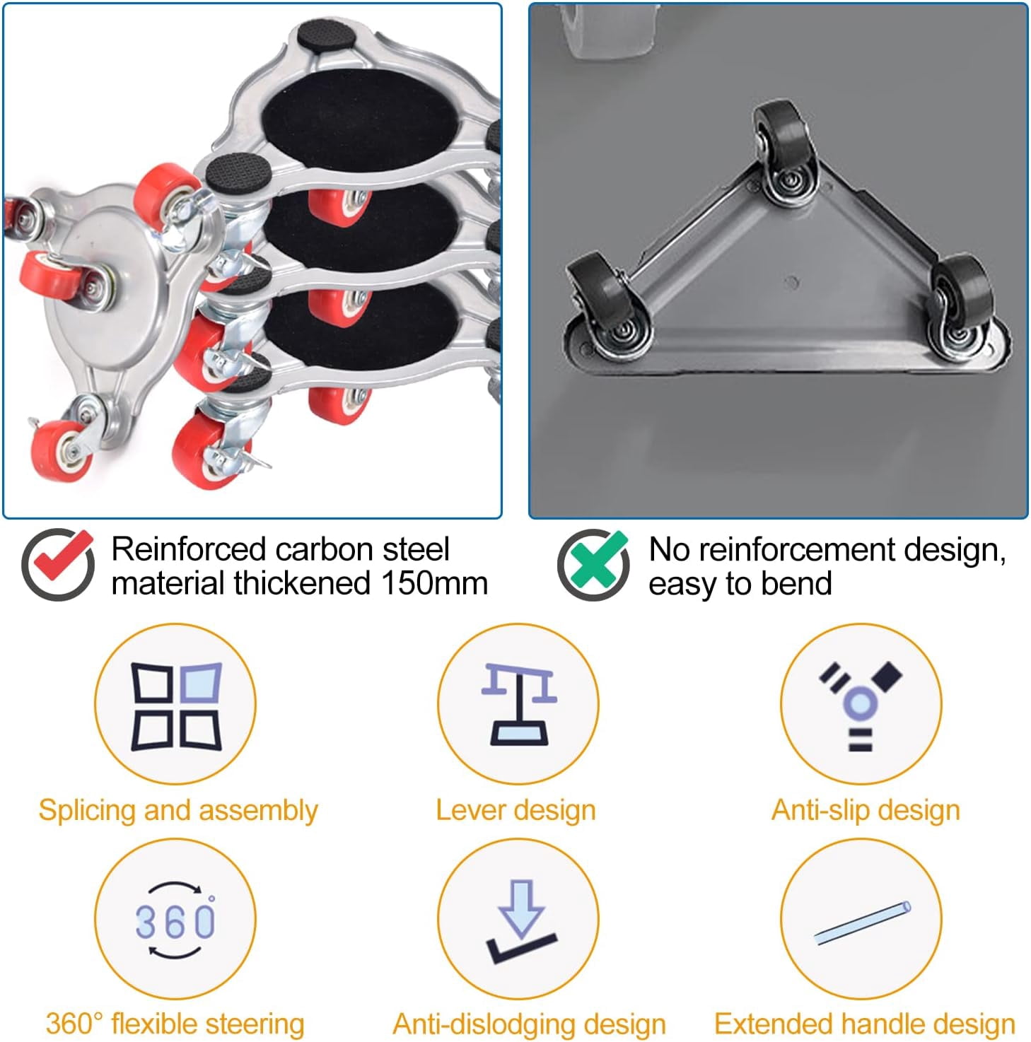 Rawiri Load Lifters & 360° Caster Wheels, 400kg Capacity, ABS Durability for Smooth Sliding Heavy Duty Furniture Movers, 4-Pack