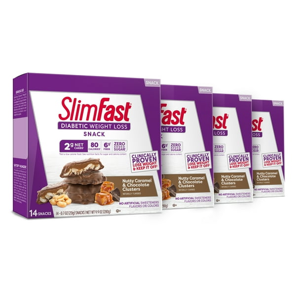 SlimFast Diabetic Weight Loss Snack, Nutty Caramel & Chocolate Clusters