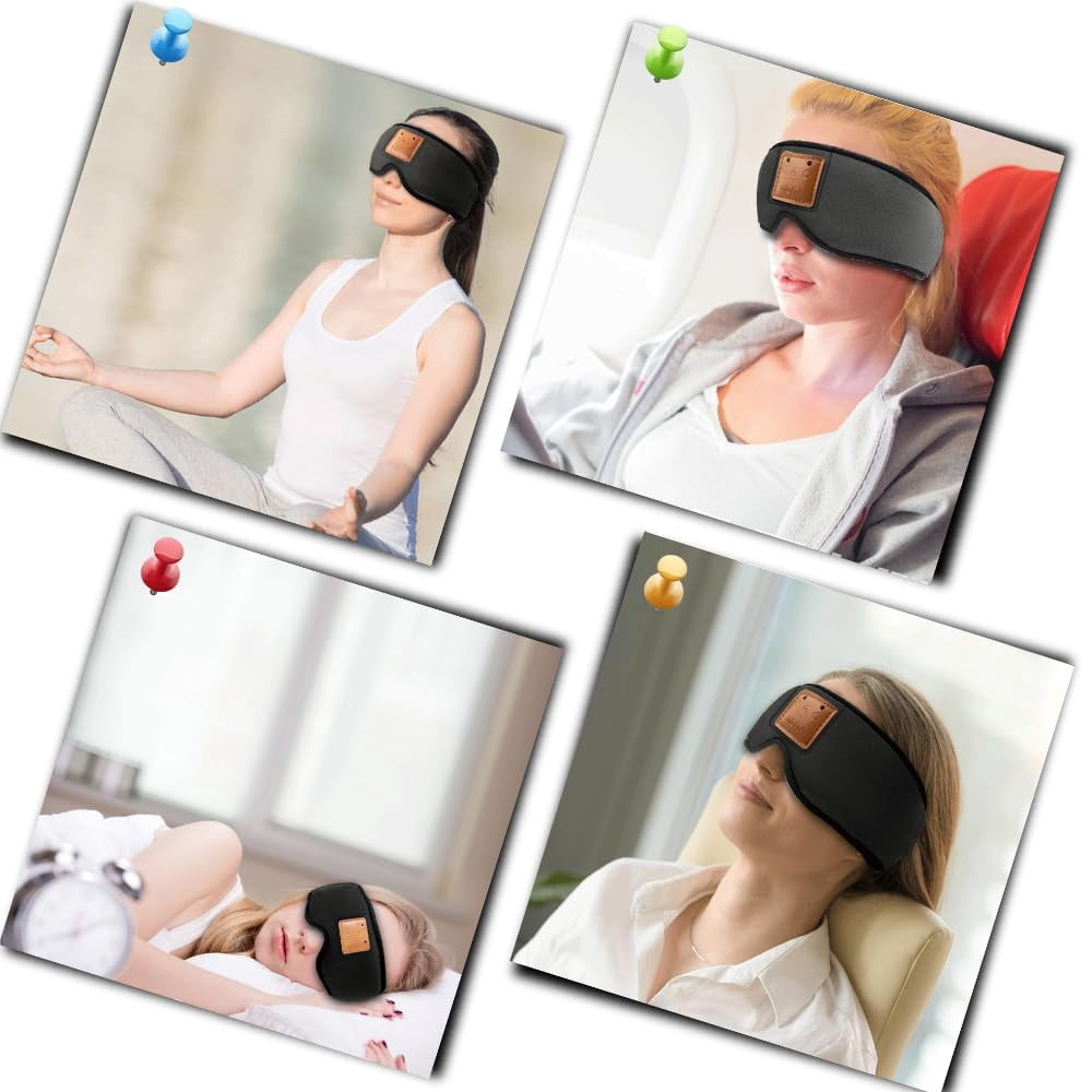 Sleep Headphones Bluetooth Sleep Mask, 3D Sleeping Eye Mask with Built-in Sponge Speakers, Wireless Bluetooth Headphones Sleep Mask for Sleeping, Napping, Travelling, Yoga, Meditation (Black)