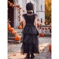thumbnail image 3 of Girls Halloween Costume Fancy Dress with Wig Black for Kids Carnival Party 7-8 Years, 3 of 7
