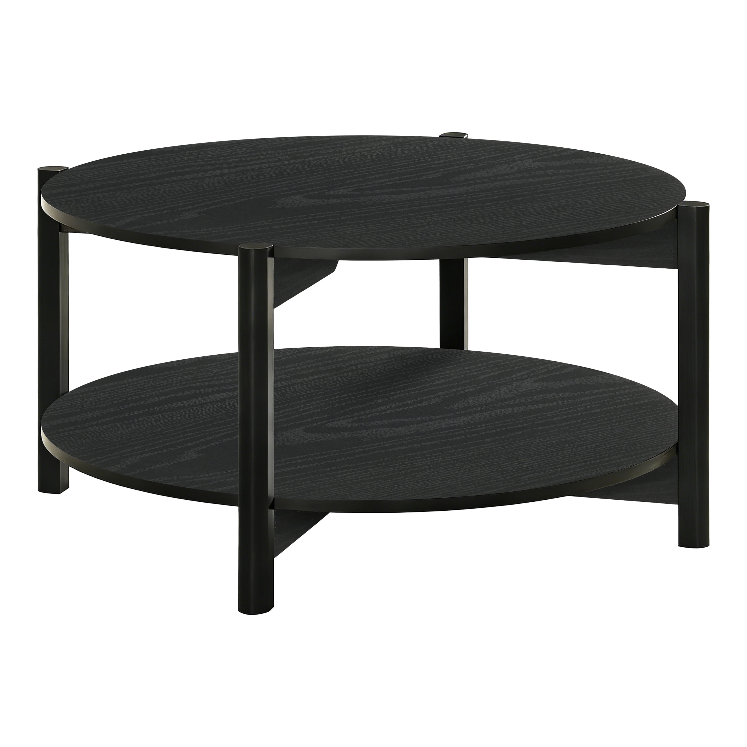 Furniture of America Afra Modern Wood Round Coffee Table with Open Bottom Shelf, Black