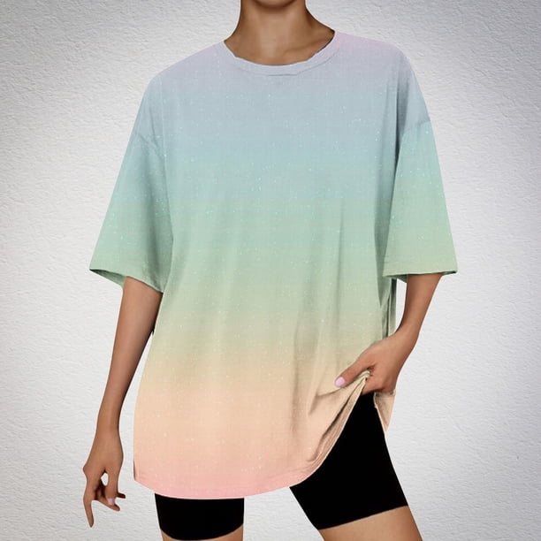 Fiudx Liquidación de Ofertas Flash Camiseta de Manga Corta con Cuello Redondo y Hombros Caídos para Mujer