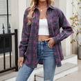 thumbnail image 6 of Zshosam Womens Plus Size Flannel Plaid Shirts Roll Up Long Sleeve Casual Collared Button Down Shirt Loose Blouse Top(Purple,L), 6 of 9