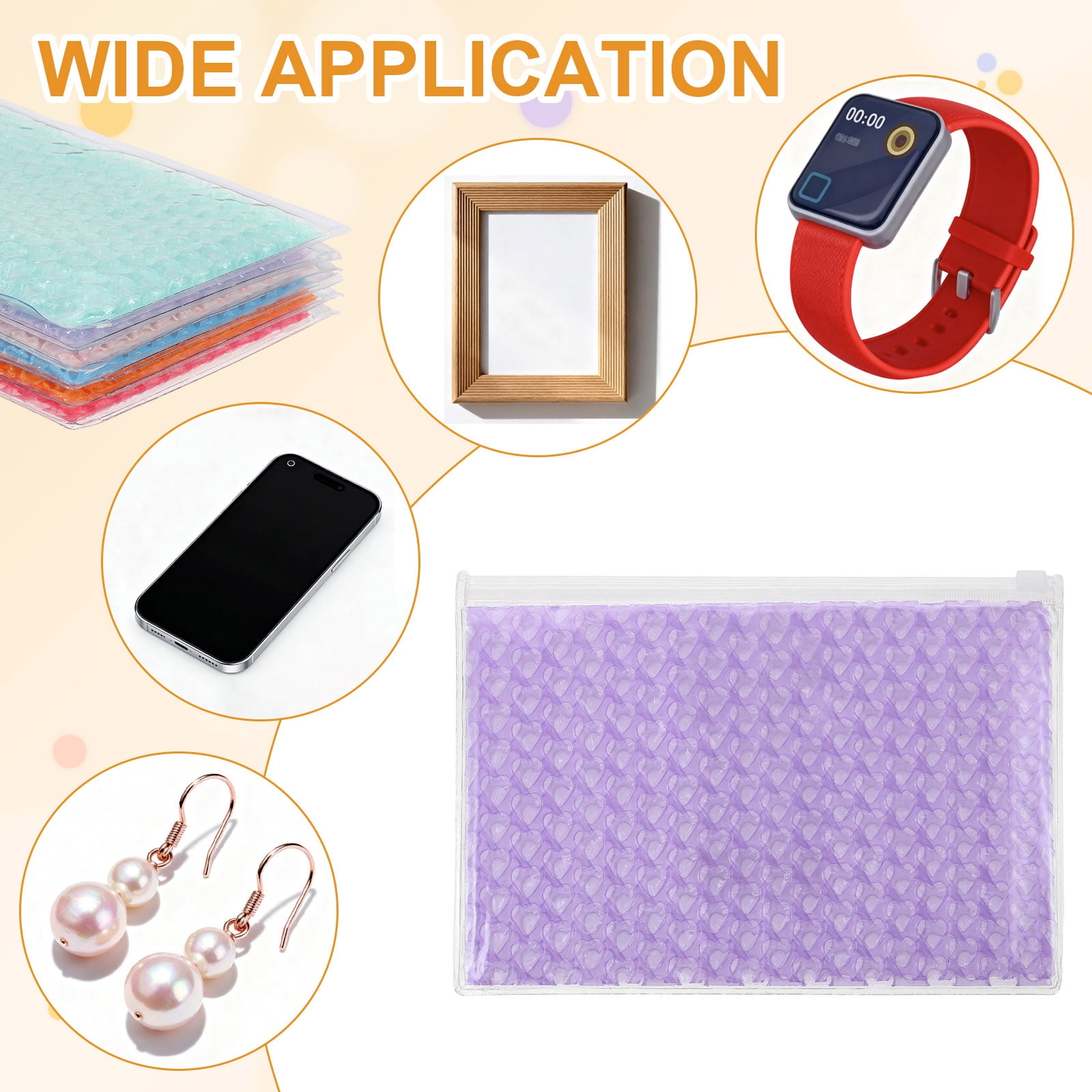 Uxcell 8Pcs Clear Heart Bubble Pouches Zipper Cushioning Bag 5.91x8.66" Lightweight Mailing Storagee Purple