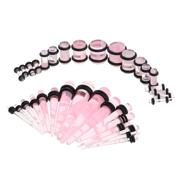 Kit de 32 piezas de dilatadores y plugs de calibre grande (0G-14G) para perforación de orejas B-rosa