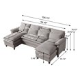 thumbnail image 3 of Soscana U Shaped Cloud Couch Sectional Sofa 4 Seat with Double Chaise, Modern Linen Sofa with Waist Pillows for Living Room Apartment Office Studio,Light Gray, 3 of 12
