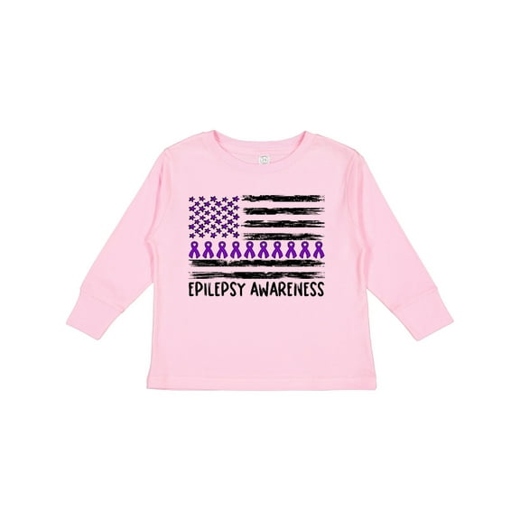Inktastic Epilepsy Awareness Purple Ribbons and Flag Boys or Girls Long Sleeve Toddler T-Shirt