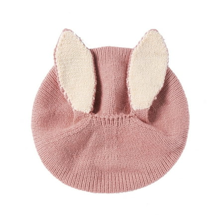 

QWZian Infant Baby Girls Boys Soft Warm Knit Hat Winter Patchwork Rabbit Ear Cap Hat Pink