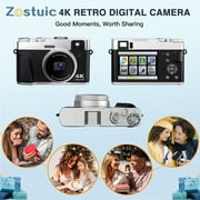Upgraded 4K Digital Camera with SD Card Autofocus, 48MP Digital Camera with Flash Viewfinder & Dial, Vlogging Camera for Photography and Video Anti-Shake, Compact Travel Camera 16X Zoom (2 Batteries)