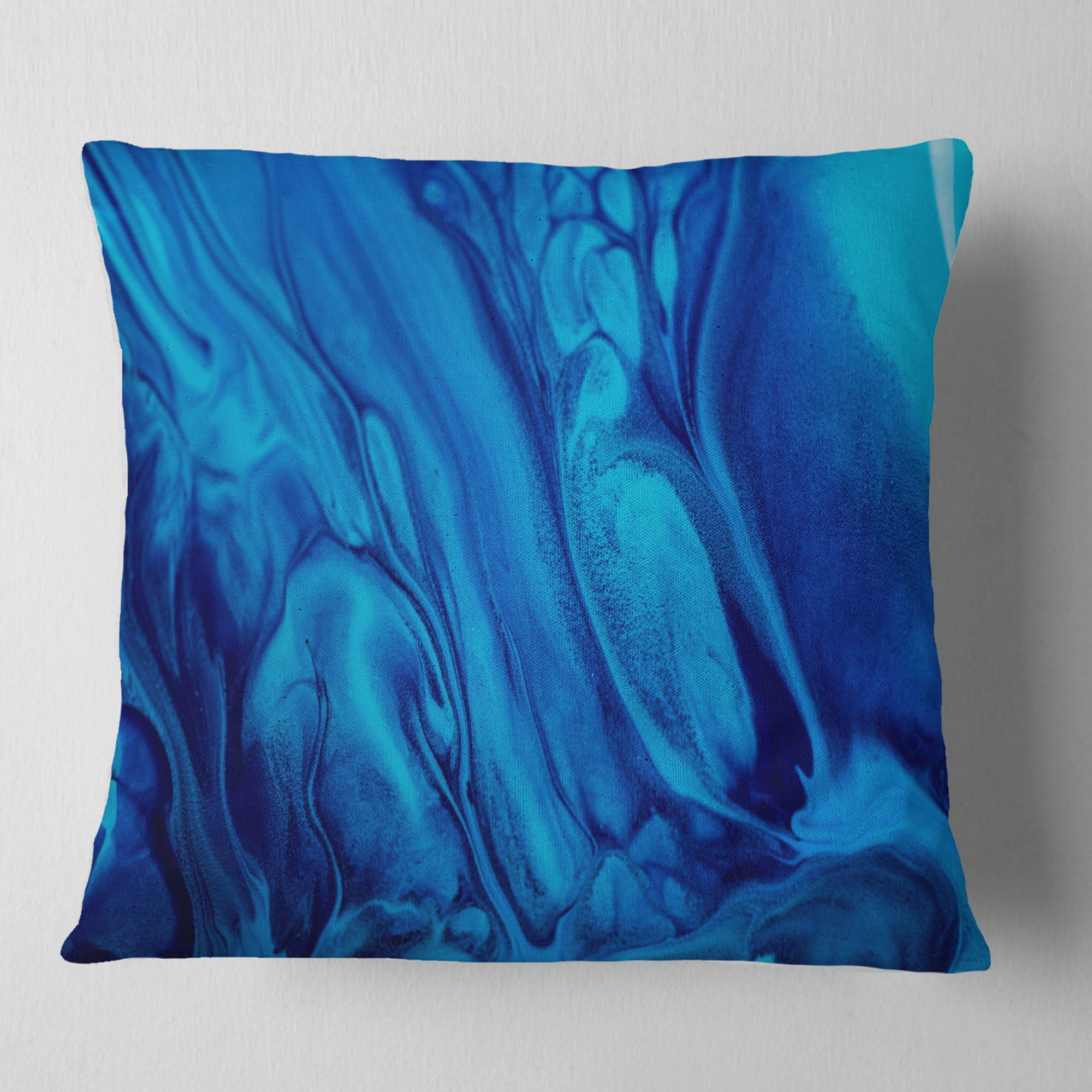 Designart Dark Blue Abstract Acrylic Paint Mix - Abstract Throw Pillow - 18x18