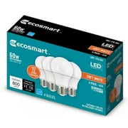 Ecosmart 60-Watt Equivalent 800 Lumens A19 Dimmable Energy Star LED Light Bulb E26 Base Soft White (4-Pack)