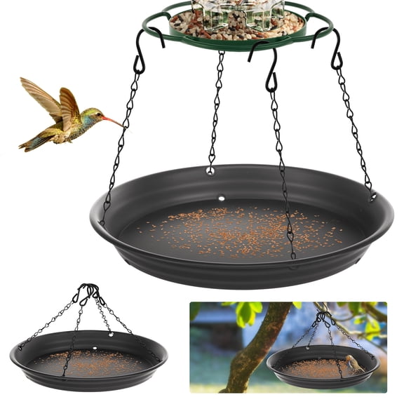 Austok 12.8" Home Garden Platform Bird Feeder Large Hanging Tray Squirrel Feeder Seed Catcher Tray Bird Viewing Backyard Large Capacity Dark Grey 2Pcs