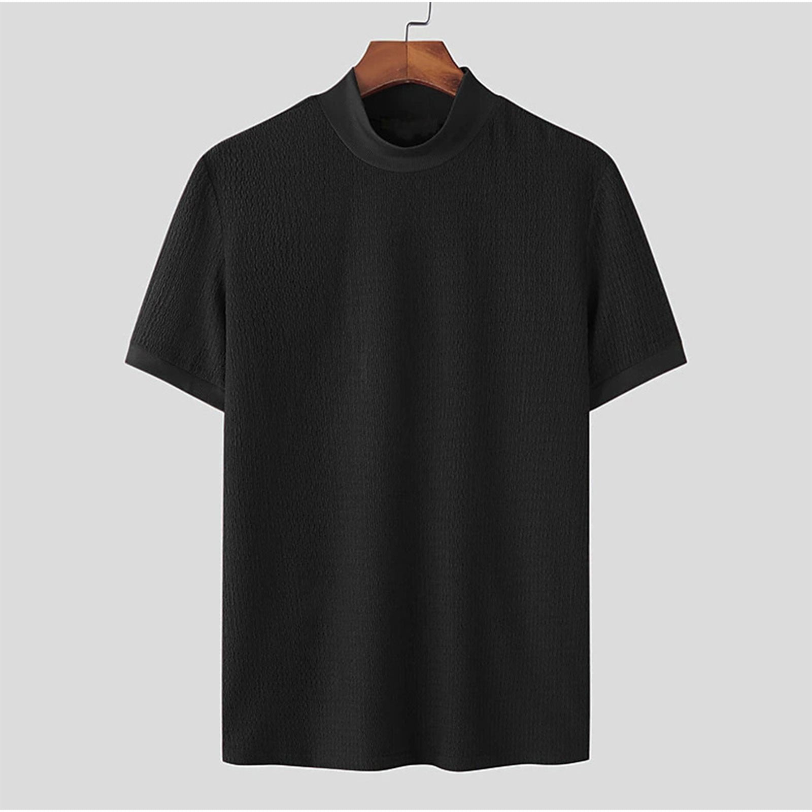 Male Spring and Summer Knitted High Neck Short Sleeve Solid