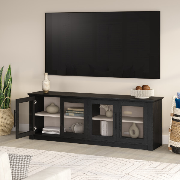 Thornwell Rectangular TV Stand for TV's up to 78" with Glass Doors in Black Grain/Alder White