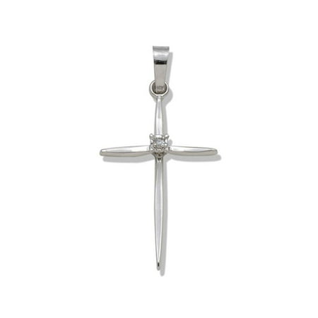 14kt White Gold Cross With .01 Diamond