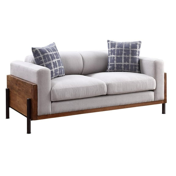 ACME Pelton Fabric Loose Back Loveseat with Pillows in Walnut