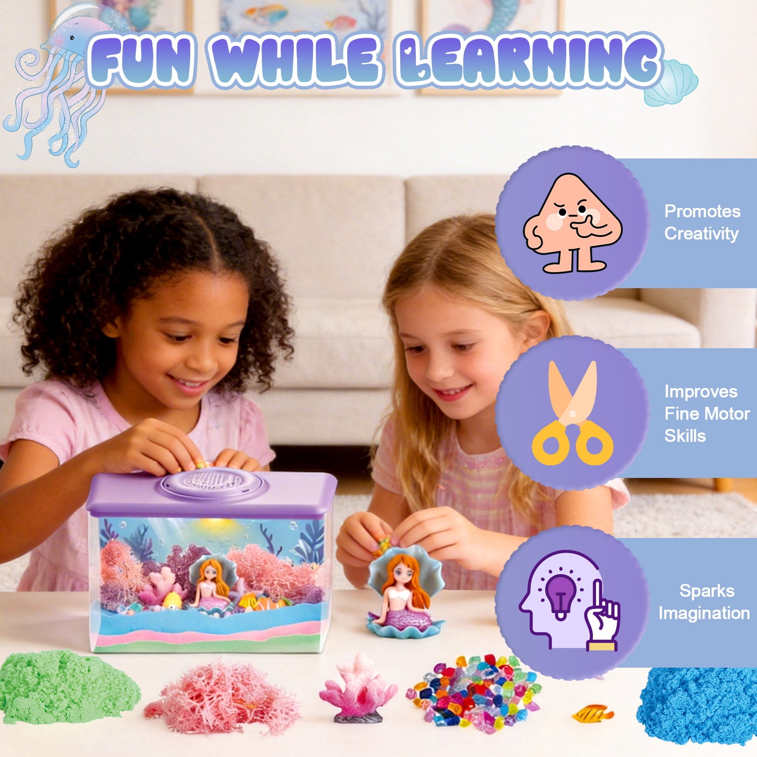 Caunedy Mermaid Terrarium Kit for Kids,DIY Arts and Crafts Kit,Perfect Birthday Gifts for Kid Aged 4-12