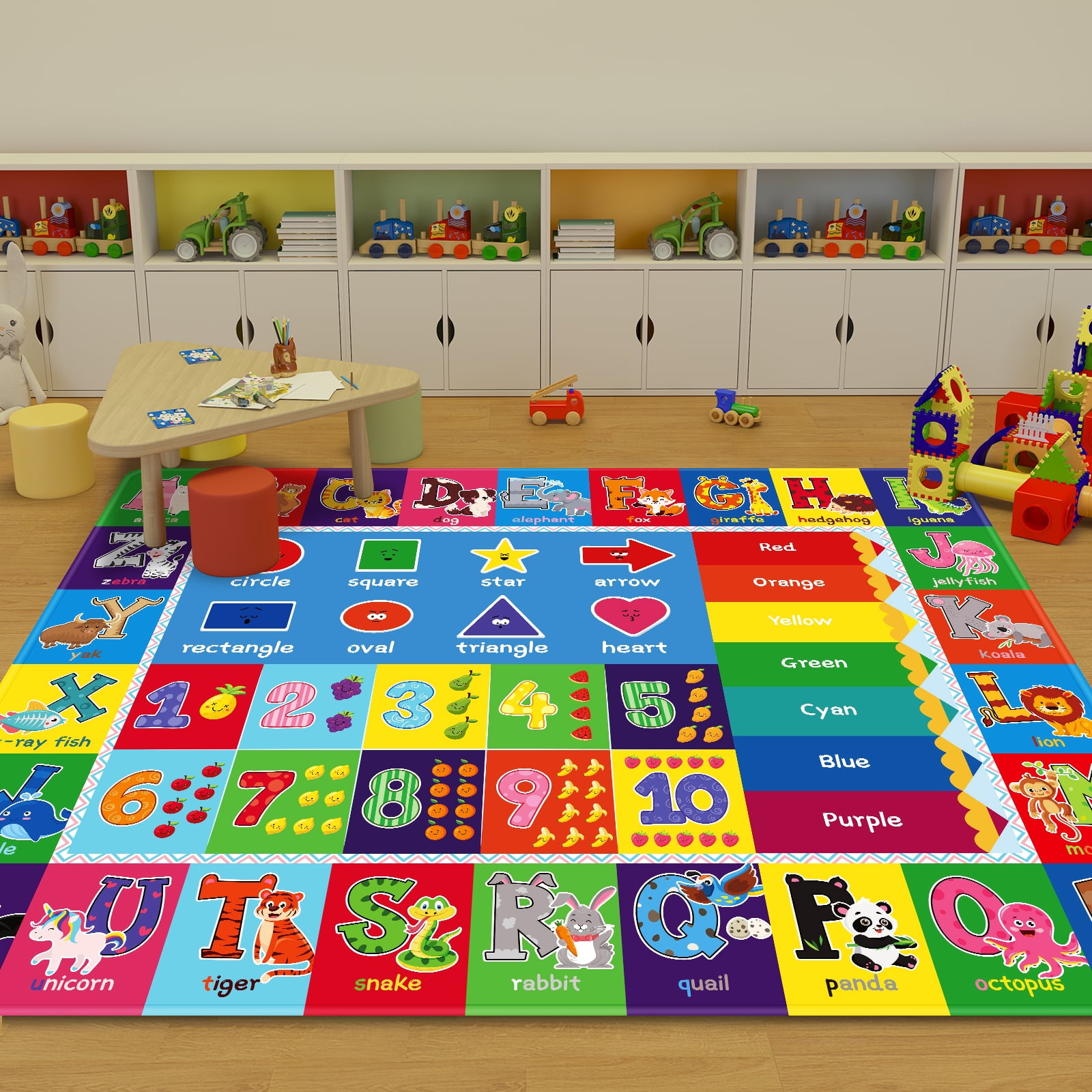 AKASISRUG Baby Play Mat Kids Rug for Playroom, Floor Mat for Toddlers, Playtime Collection ABC, Numbers, Animals Educational Area Rugs for Kids Room Classroom